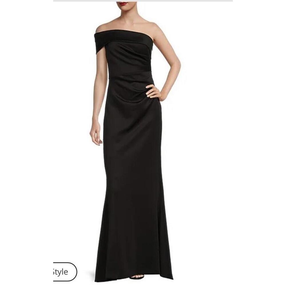 Eliza J Black Off the Shoulder One Shoulder Formal Gown Dress Size 16